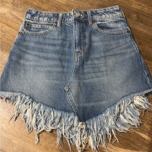 Free People Blue Denim Fringe Skirt